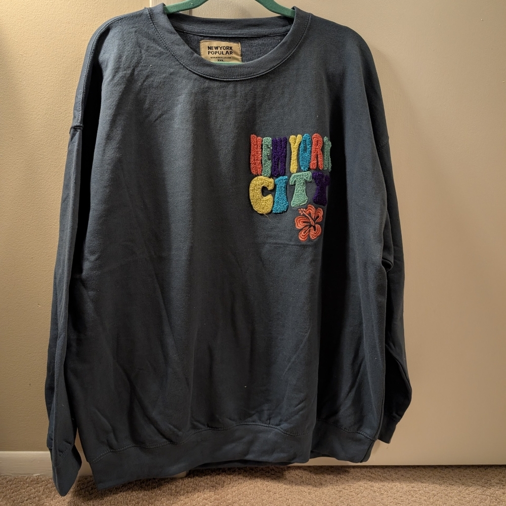 New York City Embroidered Pullover Crewneck Sweatshirt- Blue Gray In 2XL NWOT